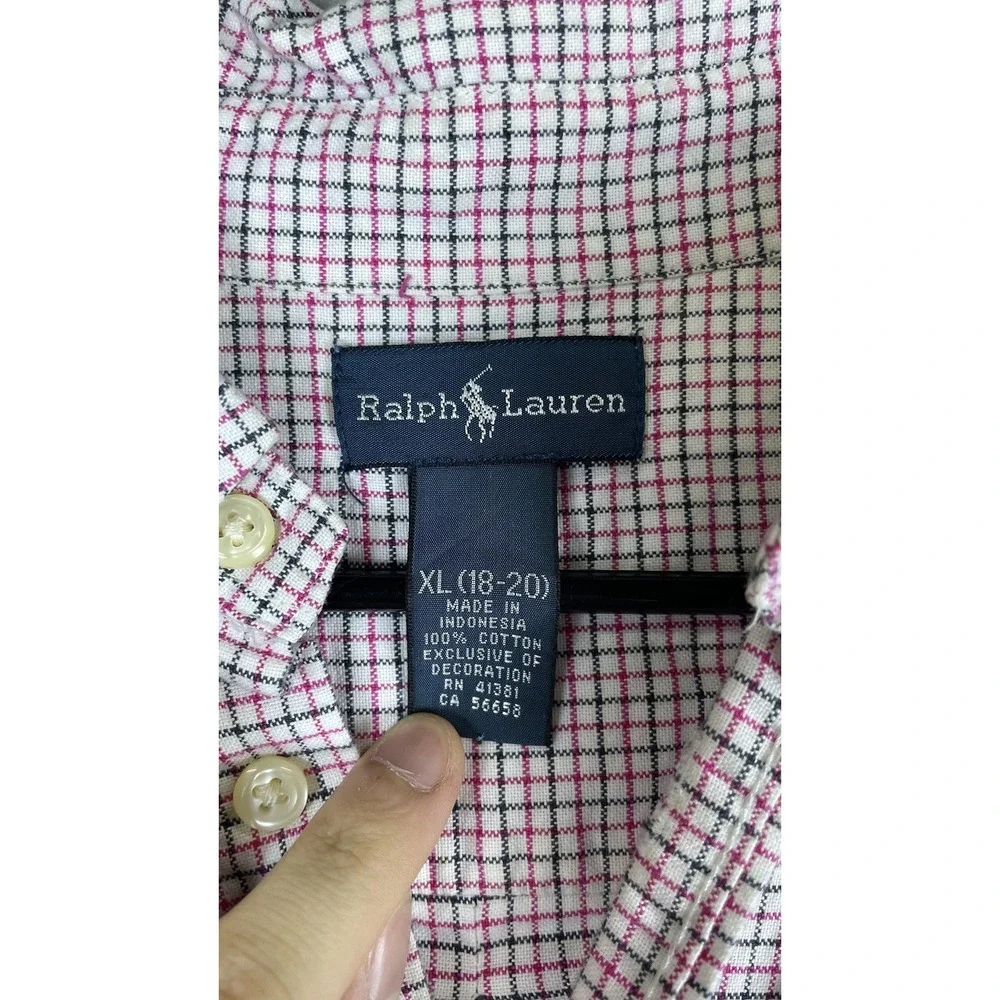 Ralph Lauren Shirt Boys XL 18-20 White Plaid Button Down Long Sleeve Pony‎ Logo